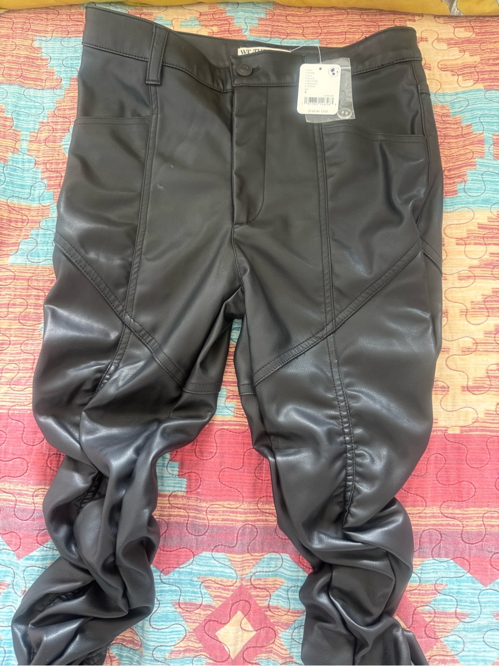 Free People Black Faux Leather Skinny Ruched Leg Moto Pants - Picture 4 of 5